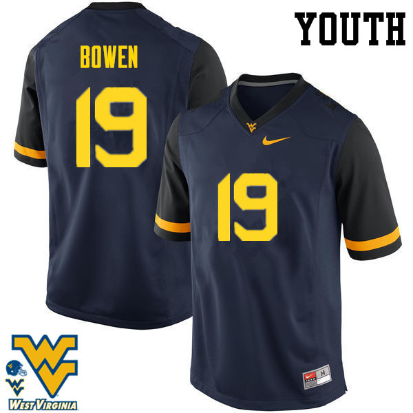 Youth #19 Druw Bowen West Virginia Mountaineers College Football Jerseys-Navy - Click Image to Close